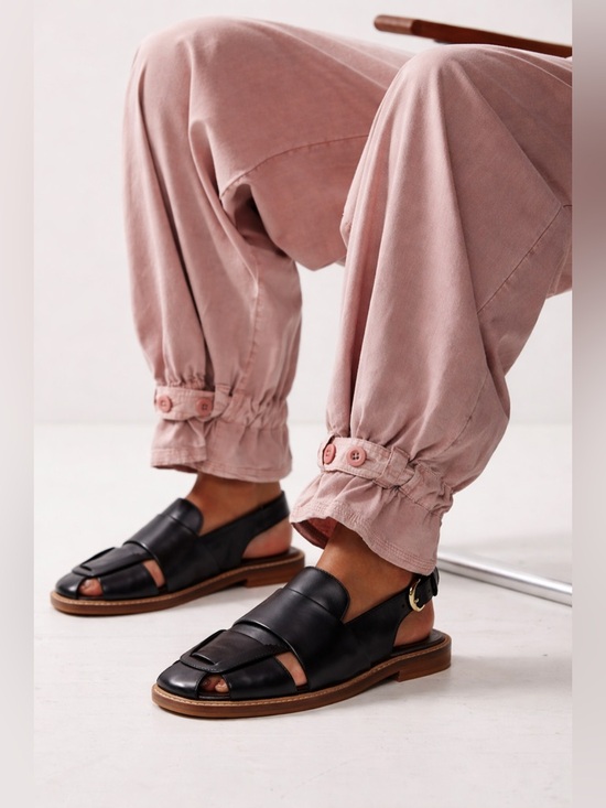 Free People Shoes - Free People Libby Black Leather Slingback Fisherman Sandals Coastal Summer